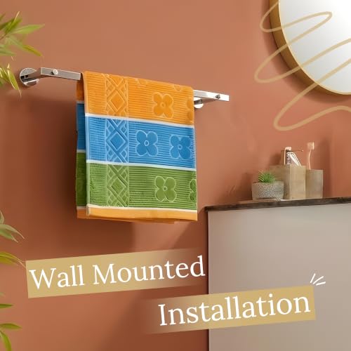 Image of GLOXY Premium Elite 24 Inch Towel Rod for Bathroom Combo Pack of 2 - Wall Mount Chrome Finish Stainless Steel Rust Proof Bathroom Rod for Clothes - Bathroom Fittings Accessory Bath Towel Holder