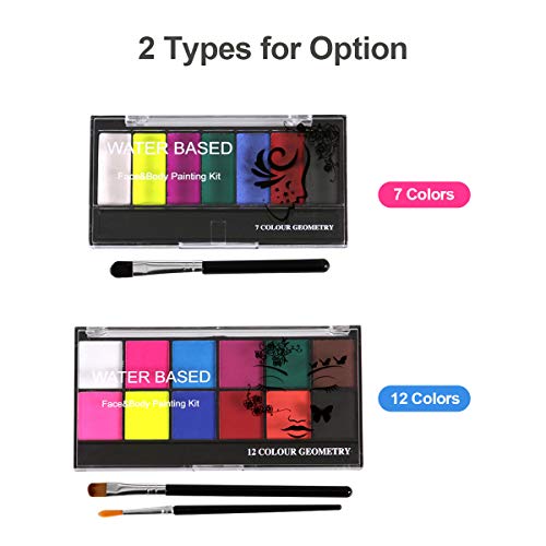 Loijon Kit profissional de pintura de rosto e corpo 7 cores Tintas à base de água laváveis com pince