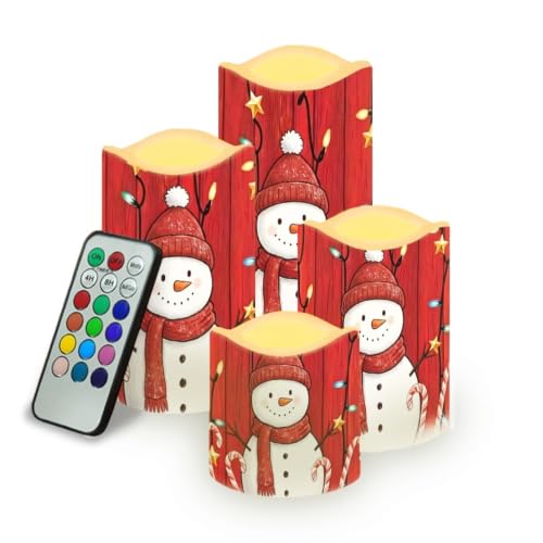 Image of Christmas Snowman Color Changing Flameless LED Candles Set of 4