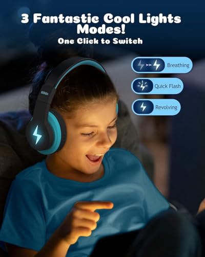 seenda Kids Bluetooth Headphones Boys, JCH-01 Kids Wireless Headphones for School, 85/94dB Volume Limited, 45H Playtime, 3 Lighting Modes, Built-in Mic Headset with Aux Cord for iPad/Tablet/Travel - Image 5