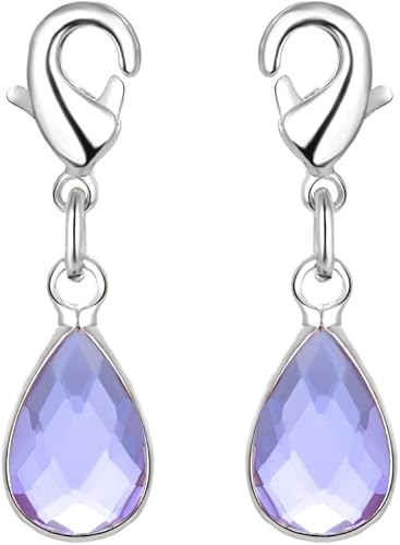 2 cuentas colgantes con clip de Adabele de alejandrita de junio de color violeta claro, cuentas de gota resistentes al deslustre, cierre de langosta