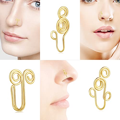 9 12 Pcs African Nose Cuff Jewelry Non Piercing Fake Nose Ring Clip on Surgical Steel Faux Nose Piercing for Women2