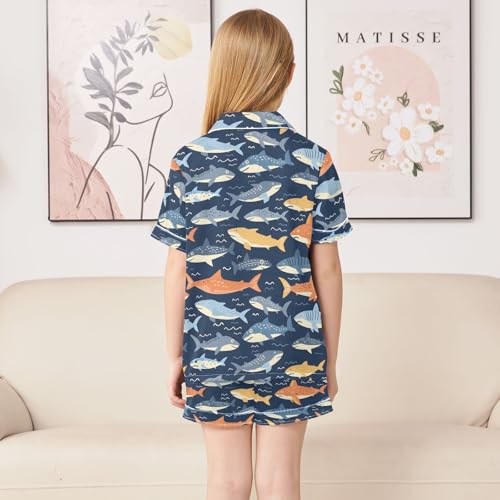 ALAZA Fish Chevron Navy Satin Pajamas Set Short Sleeve Button Down Sleepwear Summer Pjs 2 Piece4