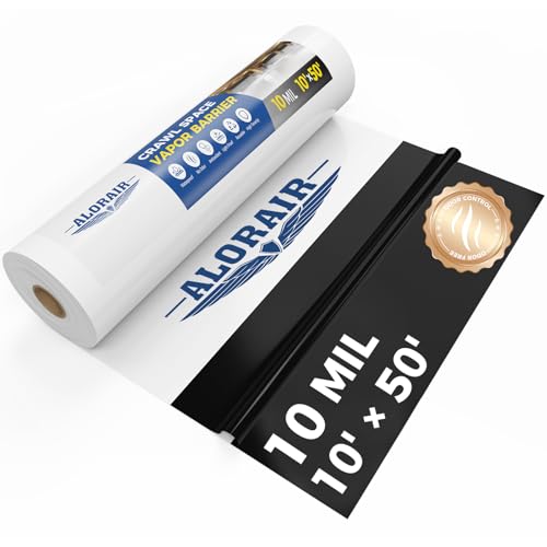 ALORAIR 10 mil Vapor Barrier for Crawl Space – 10' x 50' Heavy-Duty Plastic Sheeting – Black/White Panda Film – Crawlspace Encapsulation, Ground Cover, Drop Cloth – Commercial & Residential Use
