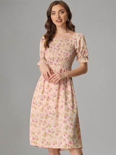 Image of Allegra K Women's Cottagecore Floral Dress Puff Sleeves Smocked Midi Dresses