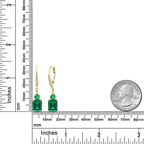 Gem Stone King 18K Yellow Gold Plated Silver Green Nano Emerald Dangle Earrings For Women (4.60 Cttw, Gemstone May Birthstone, Emerald Cut 9X7MM)3