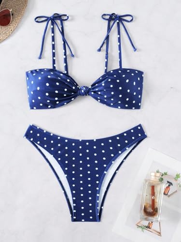 Girls Bikini Set Two Piece Swimsuit with Polka Dot Print, Adjustable Spaghetti Straps, Bow Front, and Metal Back Clasp4