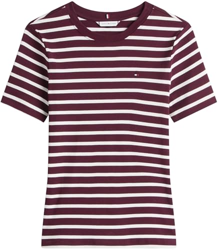Tommy Hilfiger Damen T-Shirt Kurzarm Slim Cody Rundhalsausschnitt, Mehrfarbig (Deep Burgundy/Ecru STP), XS – Ansicht 6