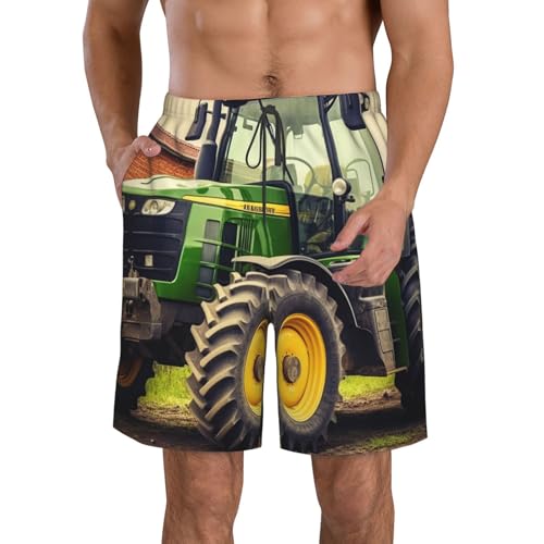 Men's Hawaiian Beach Shorts Cool Quick Dry Swim Trunks Summer Board Shorts Tractor Theme Bathing Suit