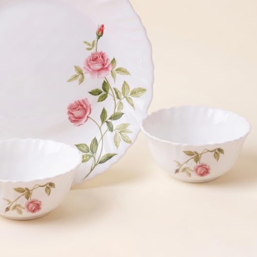 Image of La Opala Novo Opalware Dinner Set, 35 Pcs for Family of 6, Rose Garden