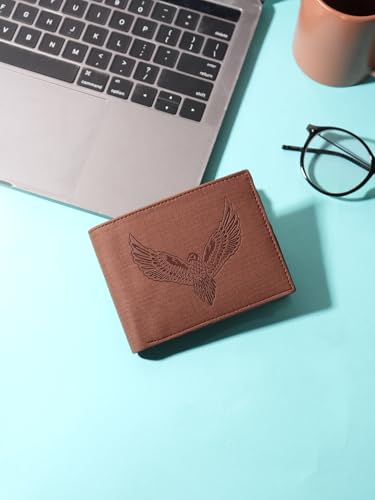 Image of SAMTROH Vegan Leather Wallet for Men | Vintage Printed | Premium Vegan Leather Craftsmanship | 3 Card Slots I 2 Cash Compartments & Secret Slots | 1 Coin Pocket. (Eagle, Brown)