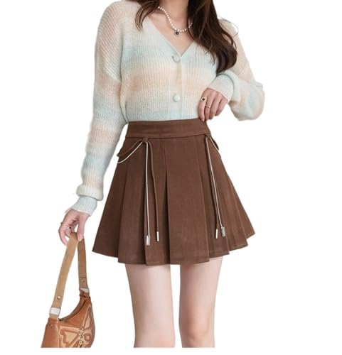 Mini-jupe plissée marron avec short intégré anti-frottement confortable