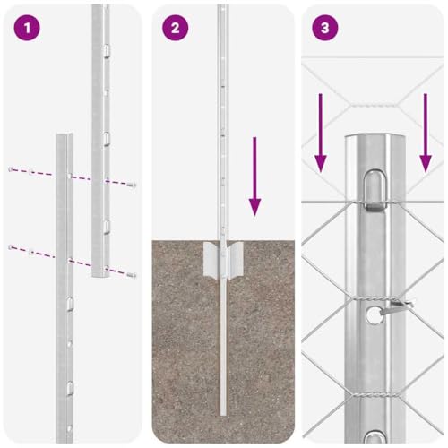 vidaXL Zaun mit Pfosten Silber 1 x 50 m Stahl, Verstellbare Außenumzäunung, moderner Gartenzaun, stabiler Raumteiler, vielseitige Sichtschutzlösung für Gärten