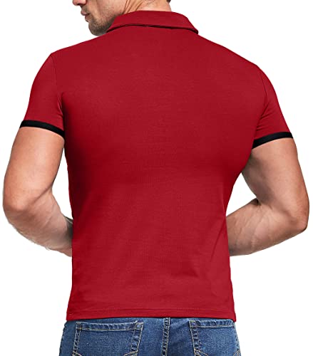 Camiseta polo para hombre KUYIGO, corte slim, de algodón, casual con cuello abotonado y bolsillo en el pecho, ideal para oficina, golf, viajes o uso diario miniatura 4