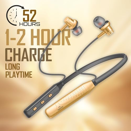 Image of TP Troops Bluetooth Wireless in Ear Earphones with Above 20 Hours Playback, 10mm Dynamic Driver, Gaming Mode, High Bass, IPX4 Water and Sweat Resistant, Type C Fast Charging (Gold)