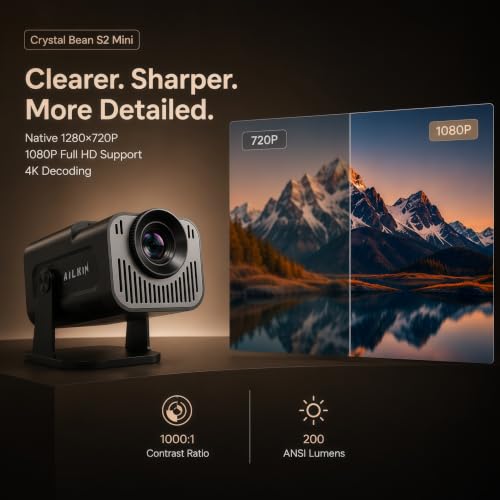 Image of AILKIN Projector 1080P Full HD Support 4K Decoding, Portable Projector with 5G WiFi Bluetooth, 250 Inch Max Display, 50000 Hrs Lamp Life, Home Theater Outdoor Movie Projector