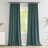 Novecozy 100% Blackout Curtains 84 Inches Long, Linen Thermal Insulated Curtains & Drapes for Bedroom/Living Room, Rod Pocket/Back Tab/Hook Belt/Ring Clips (2 Panels, W50 x L84, Teal Blue)