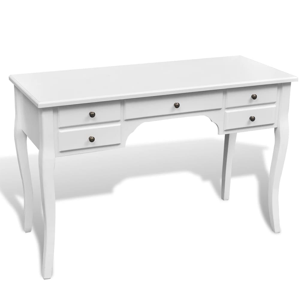Wooden French Desk With Curved Legs and 5 Drawers