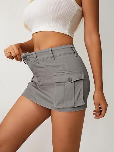 Image of ELLEVEN Low Rise Denim Mini Skirt for Women High Stretch Jean Skirts