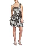 Teeze Me Juniors One Shoulder Multi-Tier Dress,Gunmetal,9