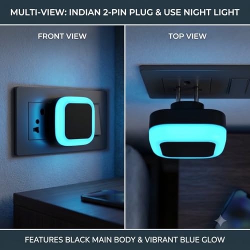 Image of 0.5W LED Night Light, Plug-in 2-Pin Compact Socket Lamp for Bedroom, Hallway & Living Room, Energy Efficient Soft Glow, Plug & Play (Blue)