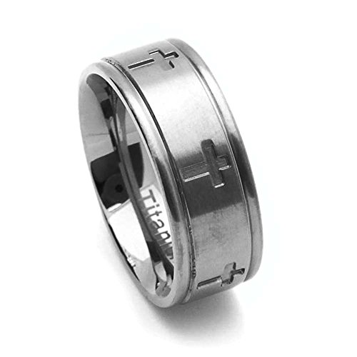 DoubleAccent 8MM Comfort Fit Titanium Wedding Band Cross Flat Ring (Size 6 to 14)2