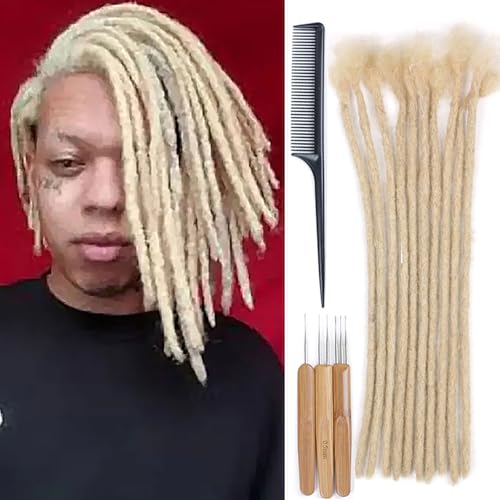Huarisi 0.6cm Thickness 12 Inch 10Strands 613 Blonde Real Human Hair Dreadlock Extensions for Women Full Head Handmade Permanent Loc Extensions Men Can Be Curled and Twisted - Image 3