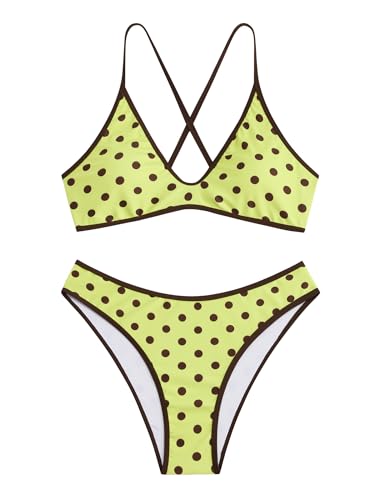 Image of ZAFUL Women's Tie Back Padded High Cut Bralette Bikini Set Two Piece Swimsuit