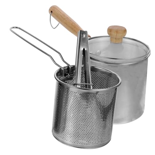 HEALLILY Deep Fryer Pot Basket Stainless Steel Deep Frying Pan Lid 1 Set Food Tong Versatile for Breakfast Milk Frying