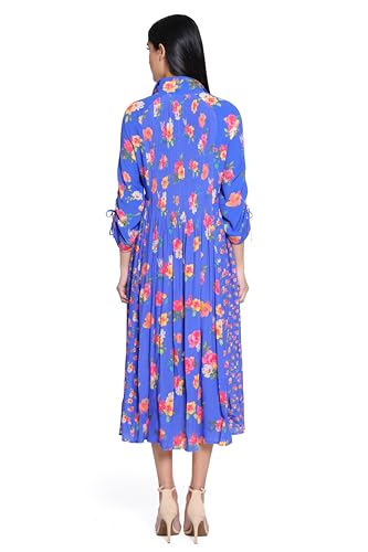 john mark Women's Wire Collar Mix Print Button Front Dress with Cinch Tie Sleeves2