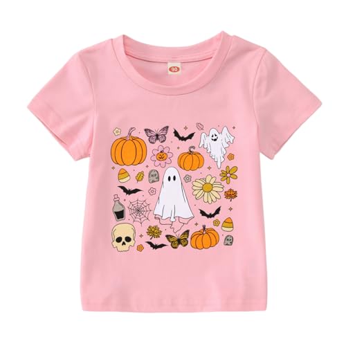 SOFEON Toddler Baby Girls Halloween T-Shirt Ghost Pumpkin Graphic Shirt Kids Cute Funny Spooky Season Short Sleeve Tees Top