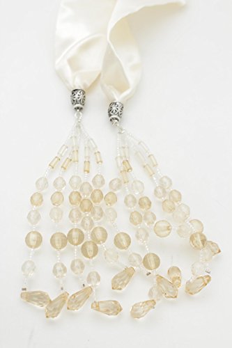 TFJ Women Fashion Wrap Around Cream Fabric Tie Sash Belt Hip Waist Long Tassel XS S4