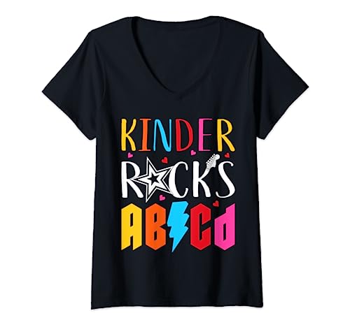 Kinder Rocks ABCD First Day Back To School Kindergarten V-Neck T-Shirt