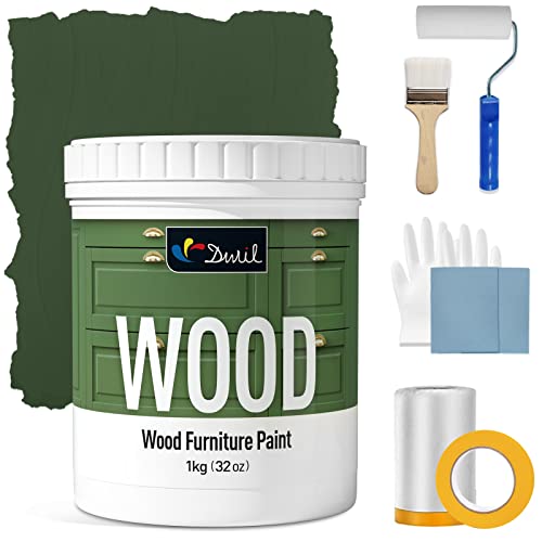 DWIL Matte Finish Furniture Paint - 32 Oz Wood Paint for Cabinets, Doors, Tables, and Dressers Refinishing - Water-Based, Non-Toxic & Odorless, Easy to Apply(Olive Green)-With Tools