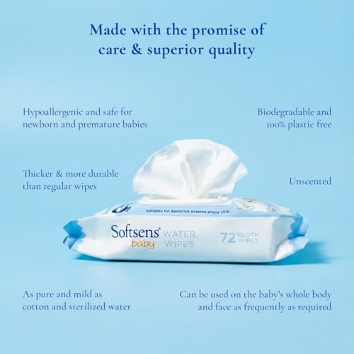 Image of Softsens Baby 99.9% Pure Water Wipes | Pure Aloe Vera Extract with Lid Wipes For Babies (Pack of 12)