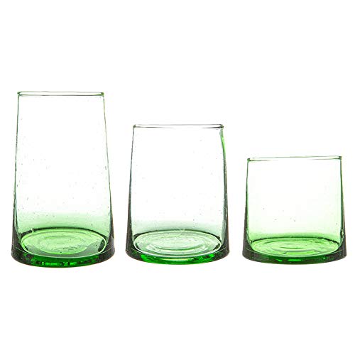 Nicola Spring 18pc Merzouga Recycled Glassware Set - Green Glass - Sustainable Hand-Blown Moroccan Tumblers & Highball Glasses for Juices, Cocktails, Water, Home, Bar, Dining Table, Eco-Friendly Gift