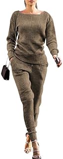 VNVNE Womens Fall Rib-Knit Pullover Sweater Top & Long Pants Set 2 Piece