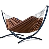Potenza Hamac de Jardin avec Support en Acier | Ensemble Deux Personnes | Capacité de Charge 200 kg | Fabriqué en UE (Caramel (Marron))