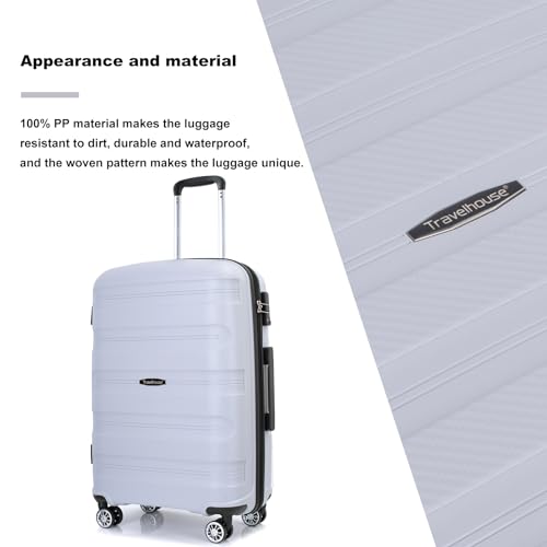 Hardshell Suitcase Spinner Wheels PP Luggage Sets Lightweight Durable Suitcase with TSA Lock,3-Piece Set (20/24/28),Silver2