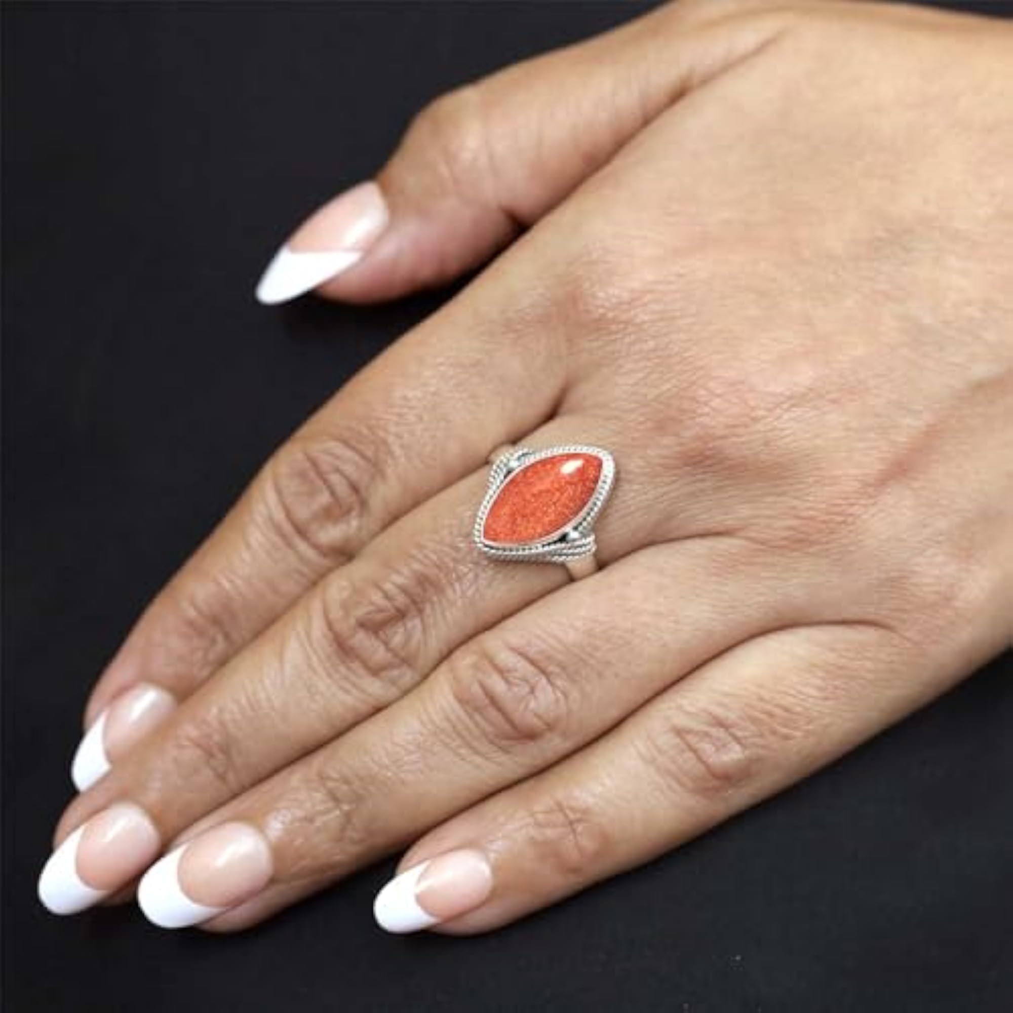 Women's Pearl, Amber, Garnet, Moonstone Marquise Silver Ring