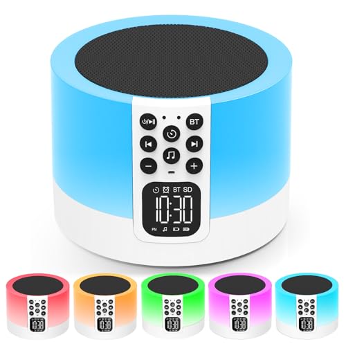 AFEXOA Enceinte Bluetooth Reveil Veilleuse, Lampe de Chevet Tactile avec 30 Sons Sommeil et Minuterie, Haut-Parleur Bluetooth Réveil Lumineux avec Lecteur de...