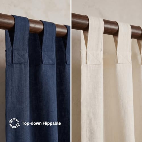 Image of Peepul Tree Cotton 7ft Door Curtain Woven in Navy Blue and Off White | Semi Blackout with 70% Light Blocking| Top to Bottom Reversible Curtain Set of 2