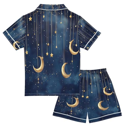 Star Moon Blue Tie Dye Pajamas Set Soft Pjs Sets 2 Piece Short Sleeve Sleepwear Casual Loungewear2