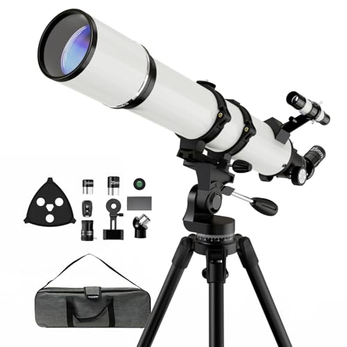 NACATIN Astronomy Telescope for Adults & Beginners, 90mm Aperture 800mm Focal Length Portable Professional Refractor Telescope- with Phone Adapter & Carry Bag for Moon, Planets & Stargazing (White)