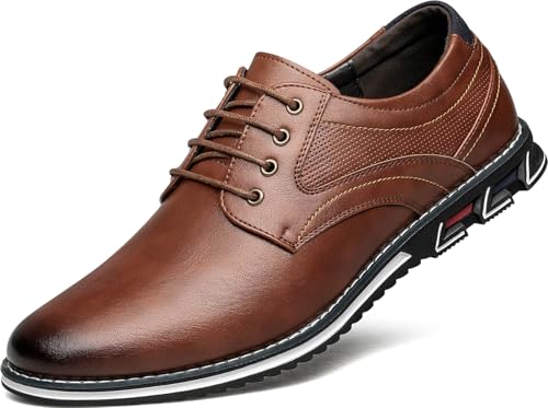 Men's Dress Shoes Wide Width, Comfort Dress Sneakers Men Fashion Business Casual Oxford Shoes Soft Derby Shoe for Working Driving Walking Light Brown, 11 Wide