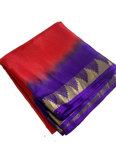 Image of Women's Bhagalpuri Pure Kota Doria Silk Net Saree With Temple Zari Border and Running Blouse Piece