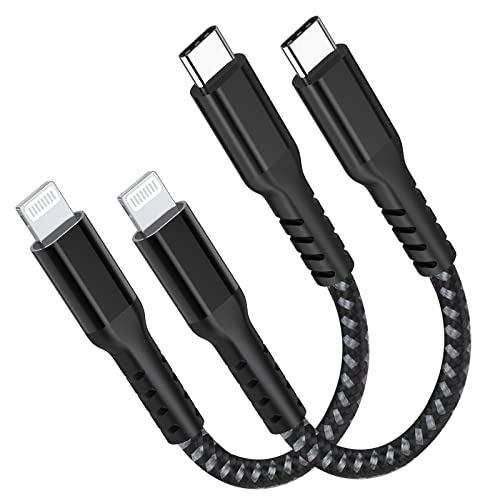 AHGEIIY iPhone Fast Charger USB C to Lightning Cable [2Pack, 0.2M], Apple MFi Certified USB C to Lightning PD 20W Fast Charging Cable for iPhone 14 Pro Max/14 Plus/13/12/11 Mini, iPad 9, AirPods Pro