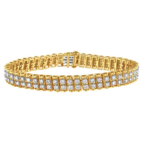 Haus of Brilliance 2 Micron 14KT Gold Plated Sterling Silver Diamond Tennis Link Bracelet (4 cttw, J-K Color, I1-I2 Clarity)