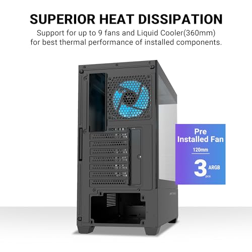 Image of Ant Esports Crystal Z3 Mid-Tower Computer Case /Gaming Cabinet - Black | Support ATX, M-ATX, ITX | Pre-Installed 3 ARGB Fans