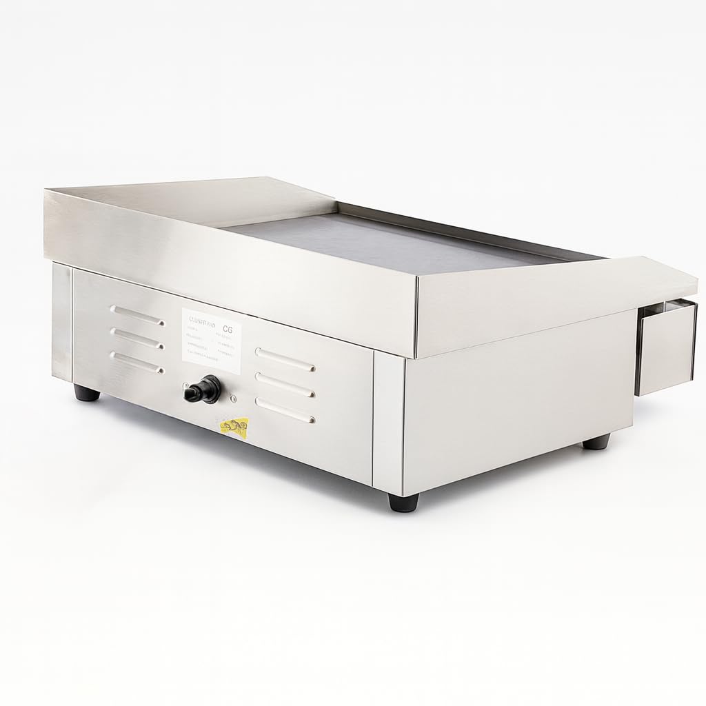Plancha électrique de table 55 cm – thermostat réglable 300°C – 3 kW – bac récupérateur – acier inox